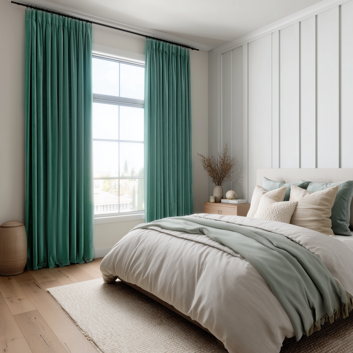 Peacock Green F9 Velvet Curtain