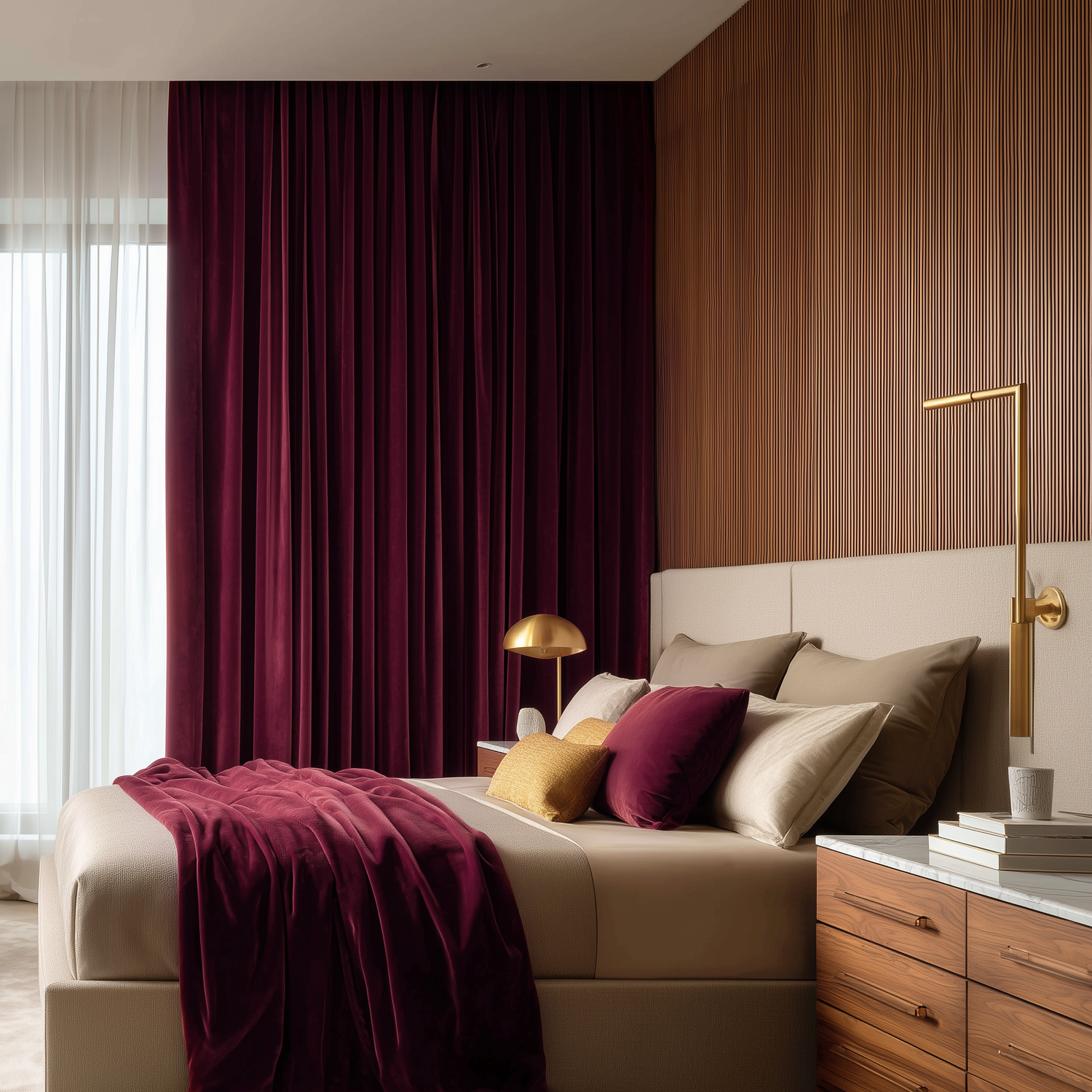 Burgundy Red Velvet Grommet Top Curtains