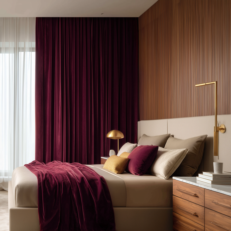 Burgundy Red Velvet Grommet Top Curtains