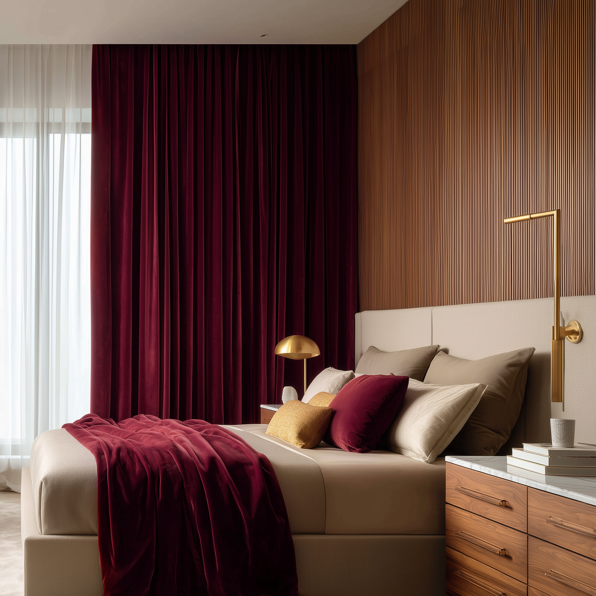 Dark Garnet Red Flame Retardant Velvet Curtains