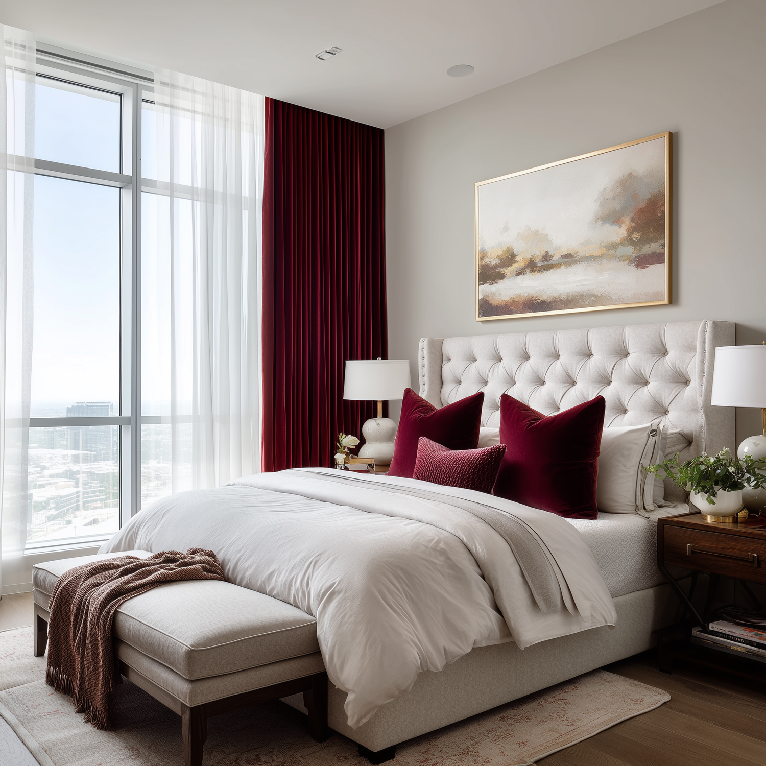 Dark Garnet Red Velvet Pinch Pleat Curtains